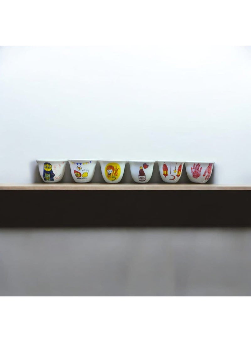 Arabic coffee cup set decorated with Ramdan designs – 6 pieces - Image 5